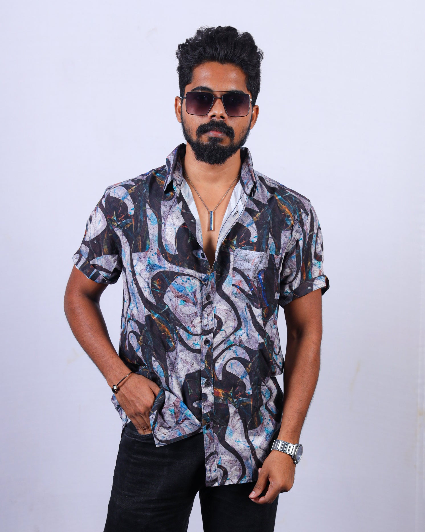 Desert Palm Viscose Men's Printed Shirt