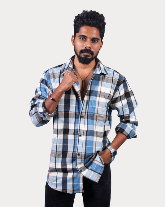 Flannel Woven Men's Shirt Cotton Blue Sapphire