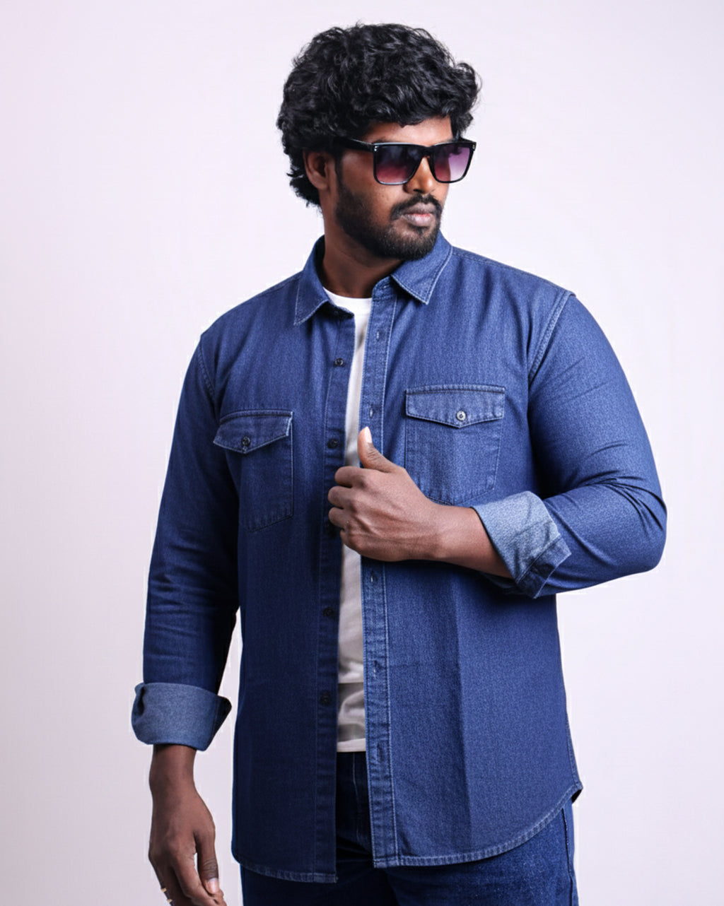 Men's Slim Fit Double Pocket Denim Shirts