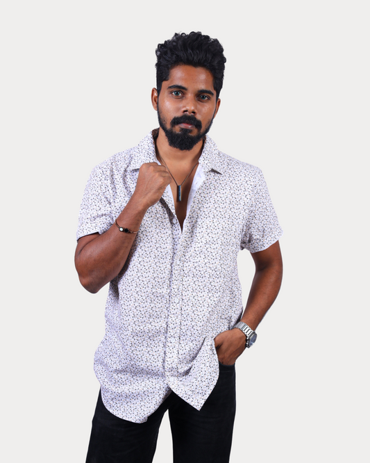 Oxford Woven Men's Printed Half Sleeve Shirts Cotton Mustard Gold