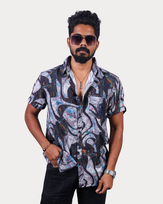 Woven Men's Plain Half Sleeve Shirts Viscose Desert Palm