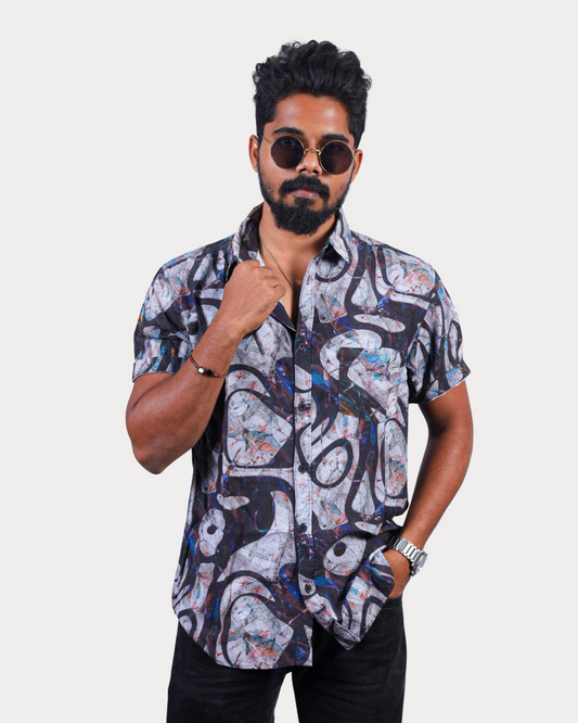 Woven Men's Plain Half Sleeve Shirts Viscose Inkling