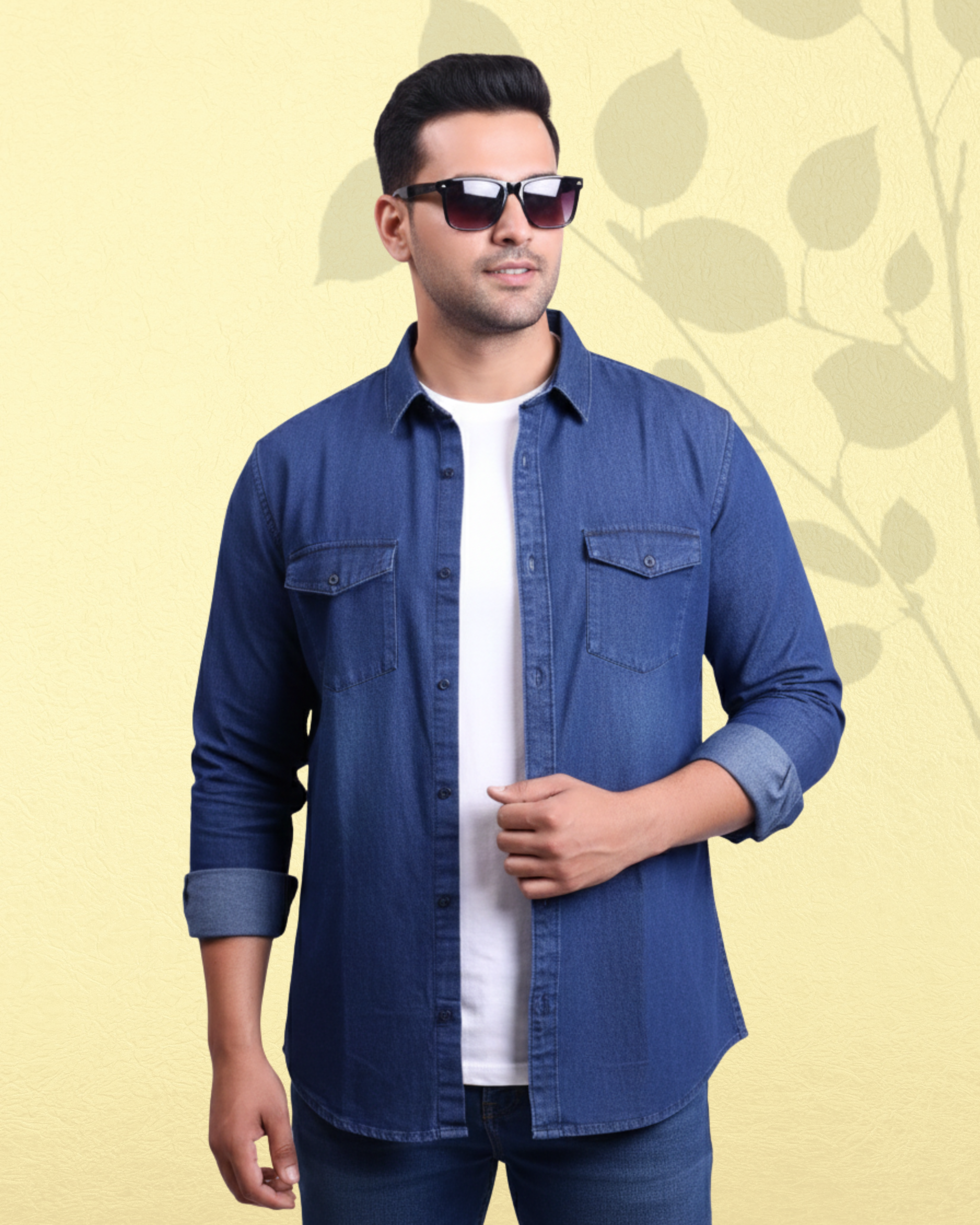 Men's Slim Fit Double Pocket Denim Shirts