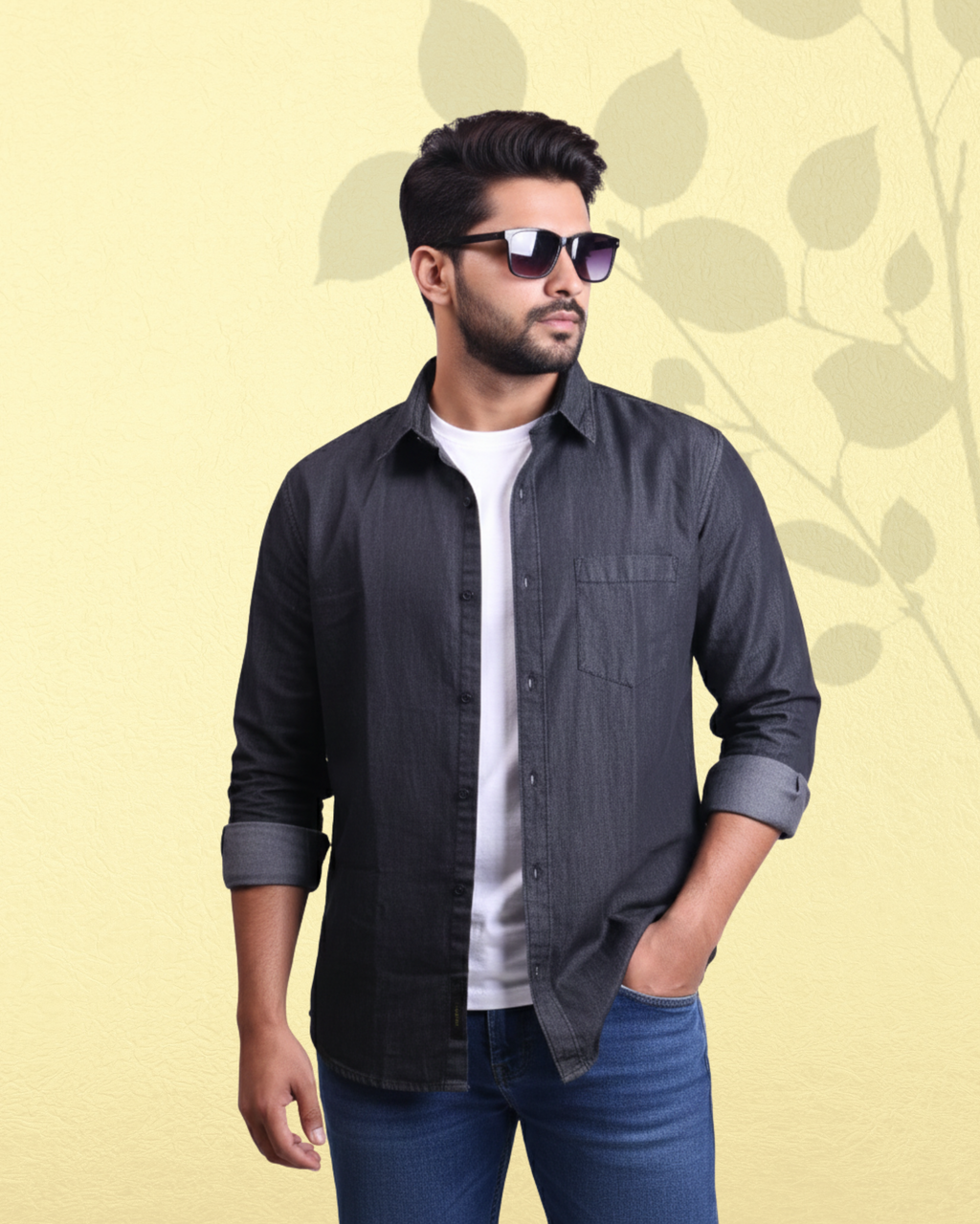 Men's Slim Fit Denim Shirts Mid black