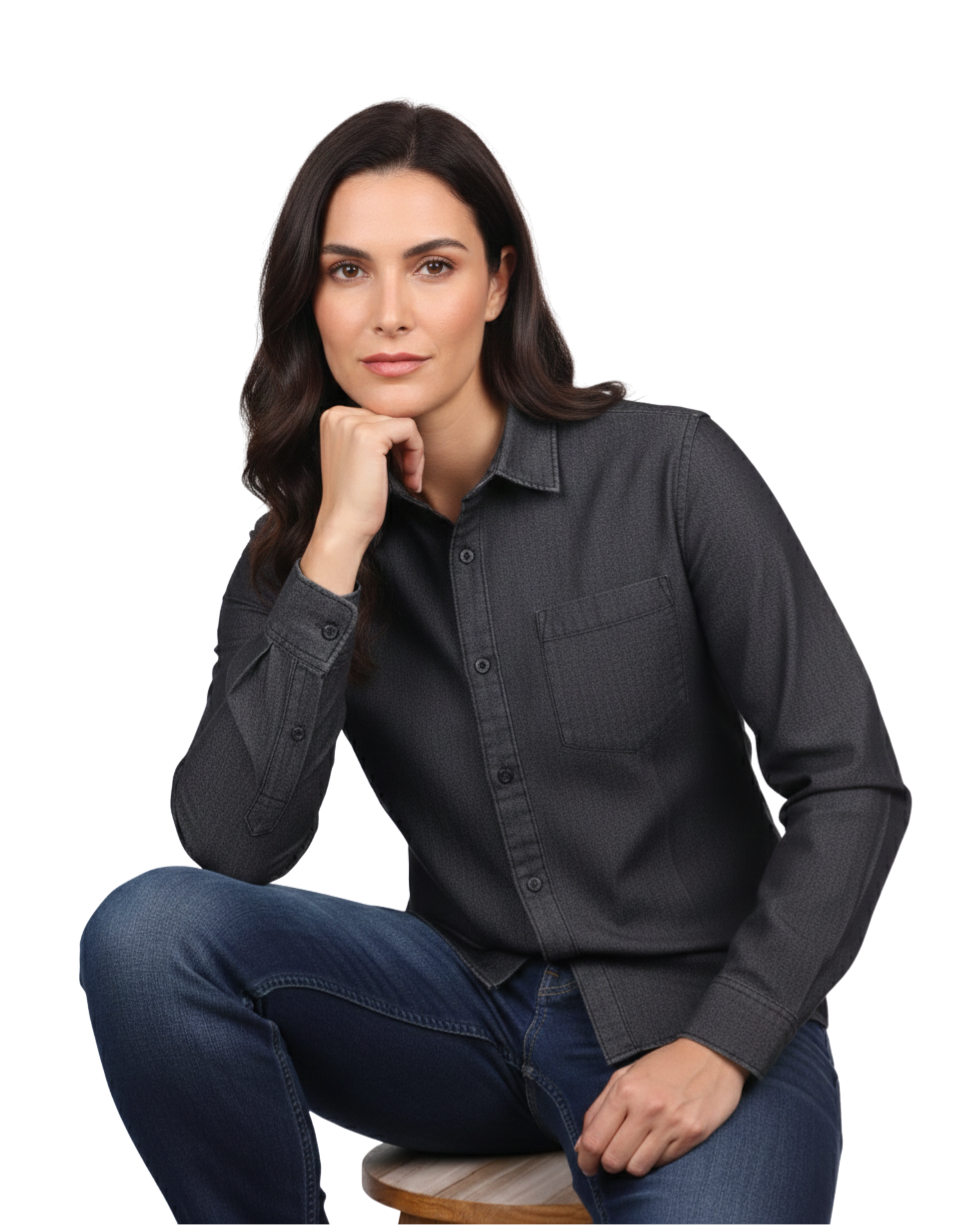 Women's Slim Fit Denim Shirts Mid black