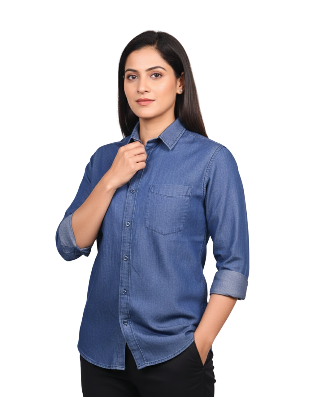 Women's Slim Fit Denim Shirts Dark Blue