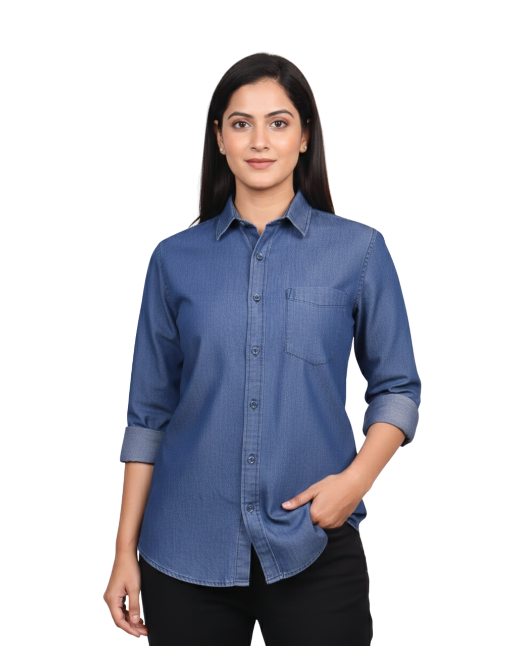 Women's Slim Fit Denim Shirts Dark Blue