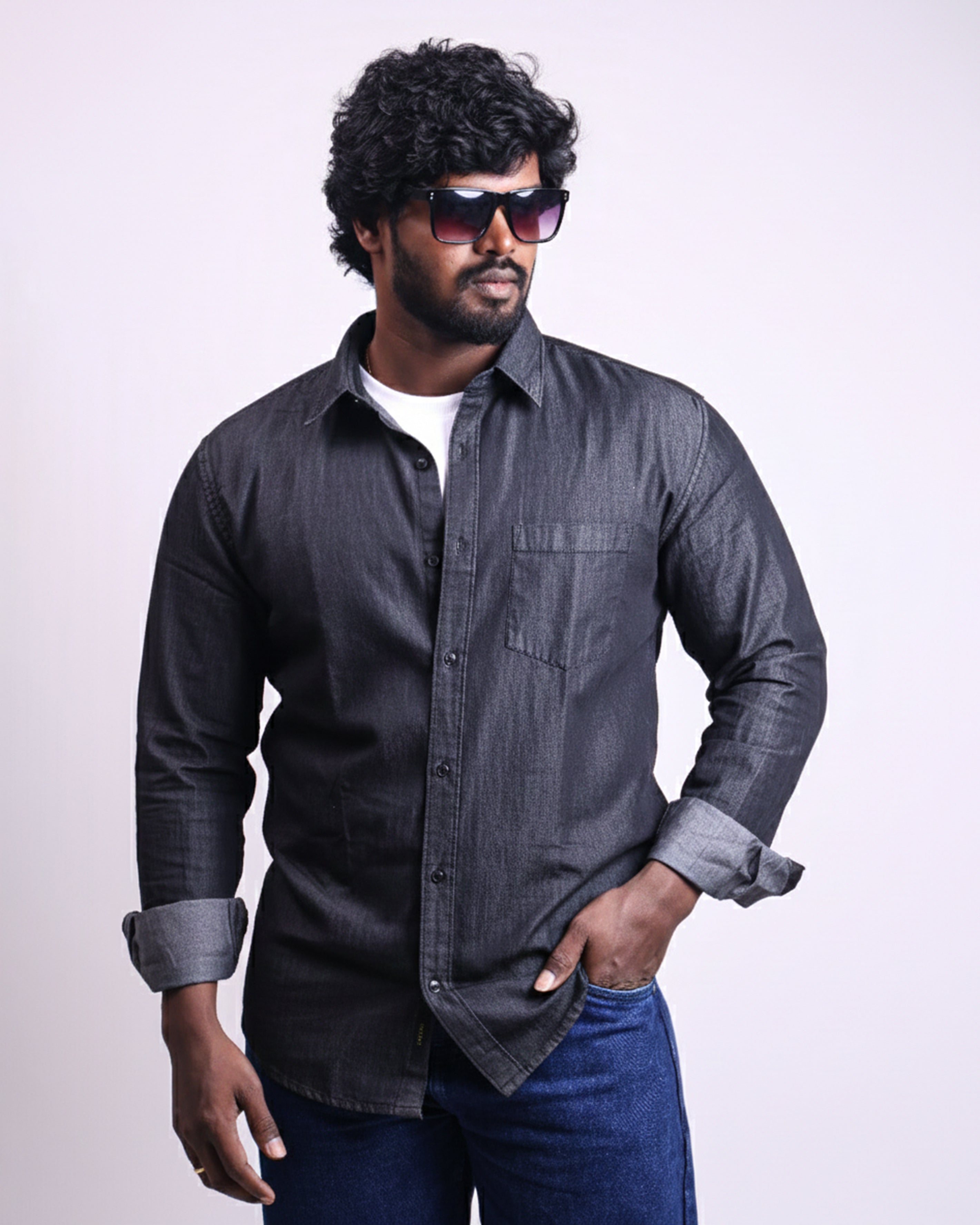 Men's Slim Fit Denim Shirts Mid black