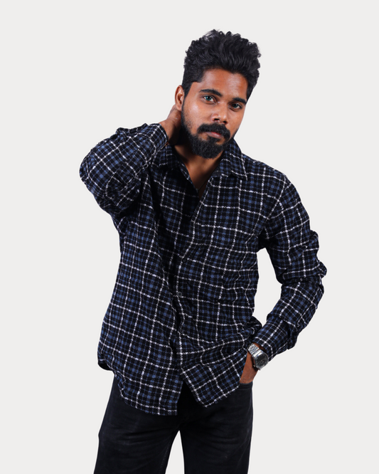 Corduroy Woven Men's Shirt Cotton Coronet Blue