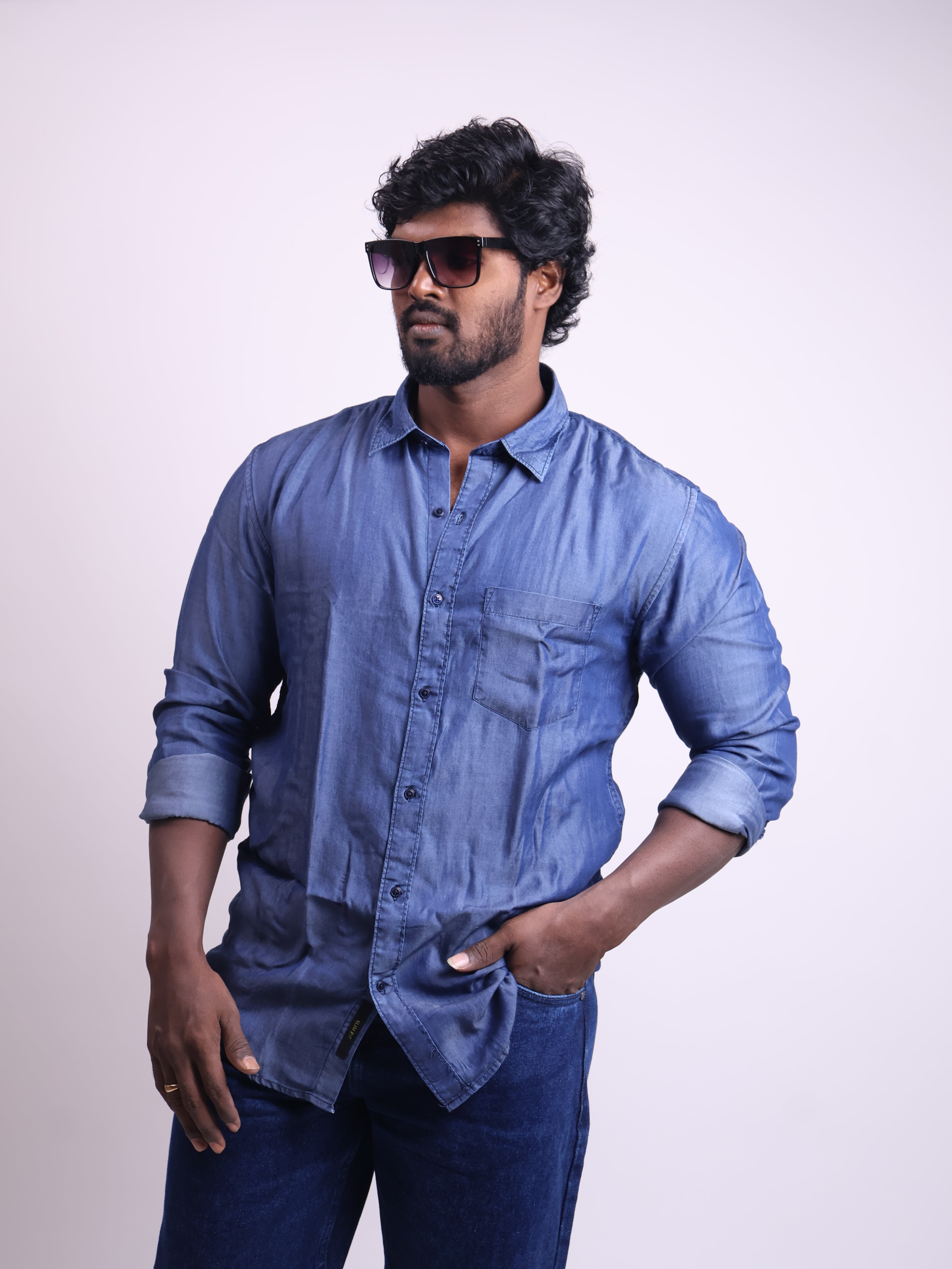Men's Slim Fit Denim Shirts Dark Blue