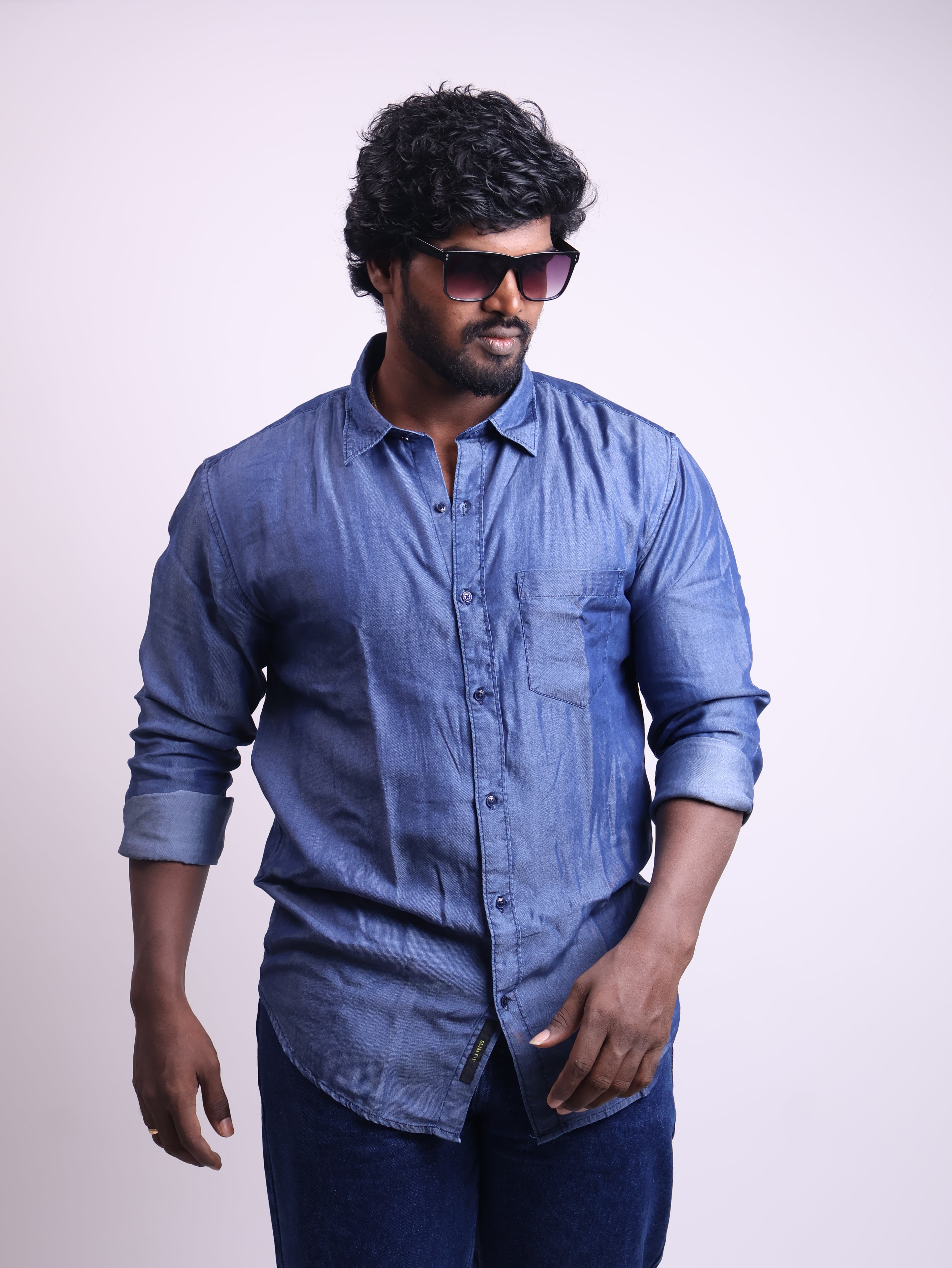 Men's Slim Fit Denim Shirts Dark Blue